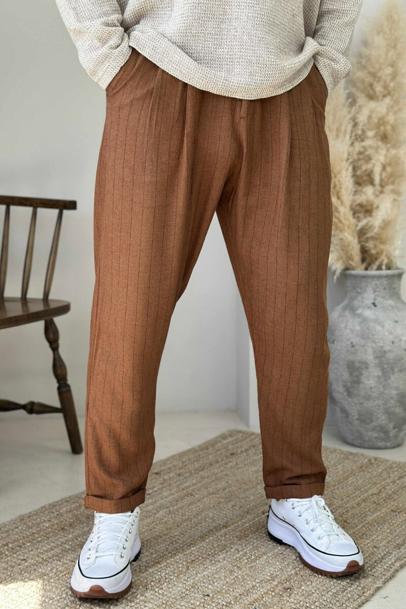 SIMPLE STRIPED MEN PANTS BROWN/KAFE - 2