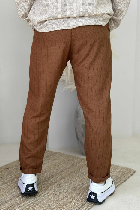 SIMPLE STRIPED MEN PANTS BROWN/KAFE - 3