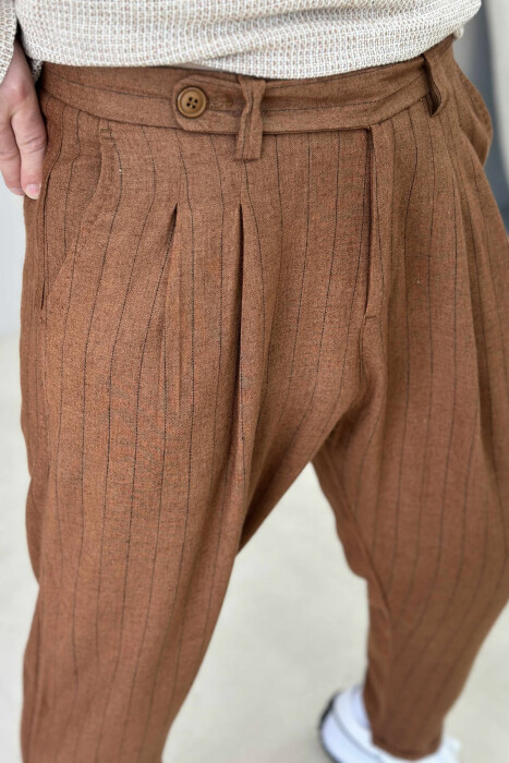 SIMPLE STRIPED MEN PANTS BROWN/KAFE - 4