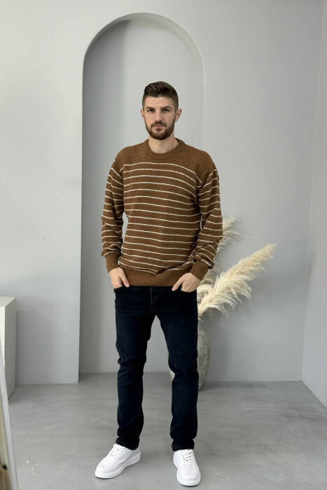 SIMPLE STRIPED MEN SWEATER BROWN/KAFE - 2