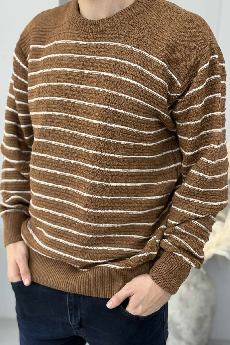 SIMPLE STRIPED MEN SWEATER BROWN/KAFE - 1