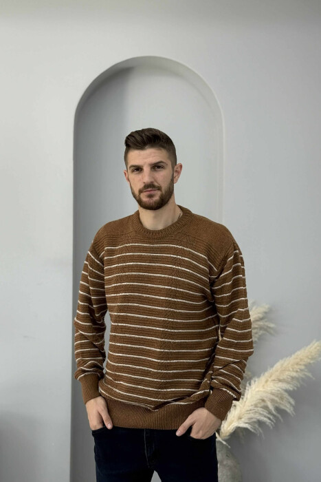 SIMPLE STRIPED MEN SWEATER BROWN/KAFE - 3