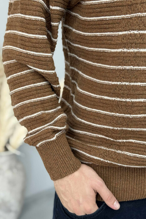 SIMPLE STRIPED MEN SWEATER BROWN/KAFE - 4