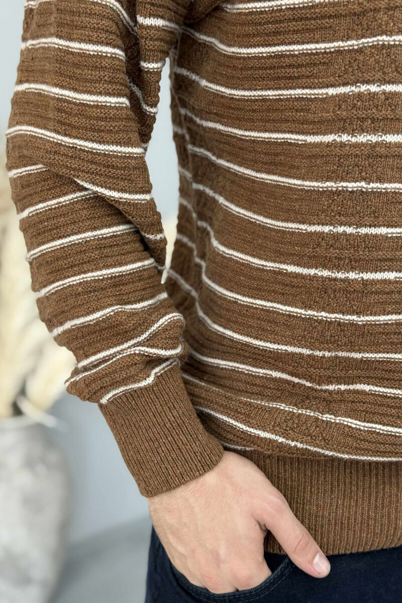 SIMPLE STRIPED MEN SWEATER BROWN/KAFE - 4