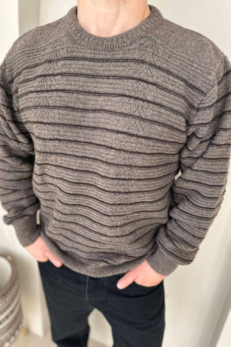 SIMPLE STRIPED MEN SWEATER BROWN/KAFE - 3