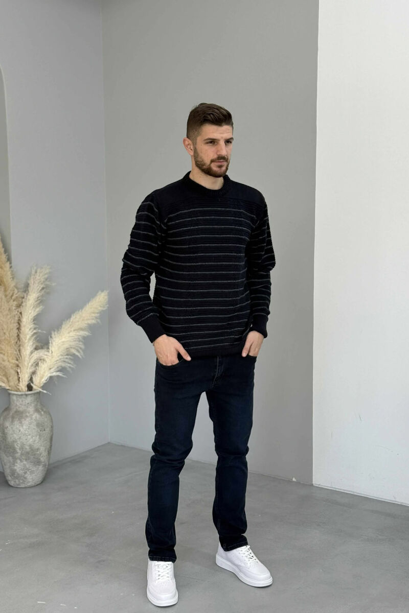 SIMPLE STRIPED MEN SWEATER DARK BLUE/BEE - 2