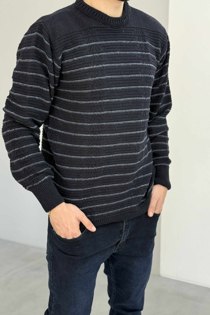 SIMPLE STRIPED MEN SWEATER DARK BLUE/BEE - 1