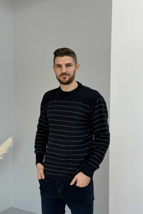 SIMPLE STRIPED MEN SWEATER DARK BLUE/BEE - 3