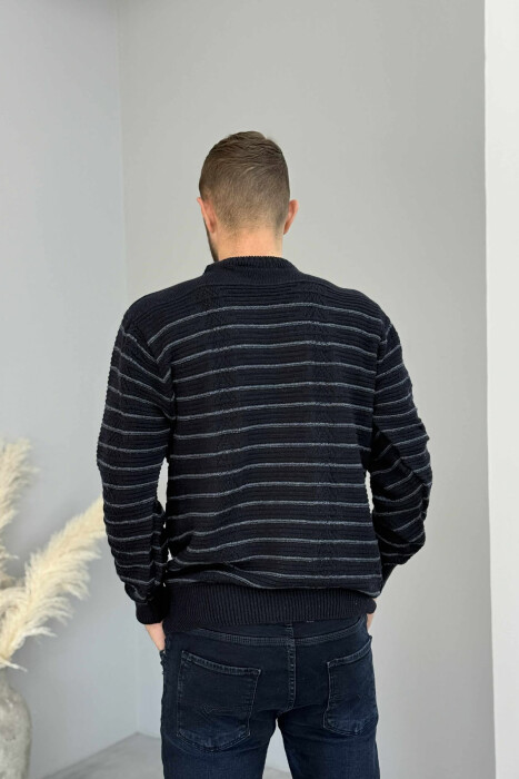SIMPLE STRIPED MEN SWEATER DARK BLUE/BEE - 4