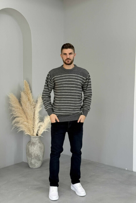 SIMPLE STRIPED MEN SWEATER DARK GREY/GEE - 2
