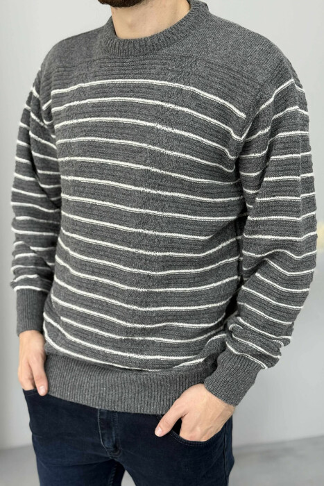 SIMPLE STRIPED MEN SWEATER DARK GREY/GEE - 5