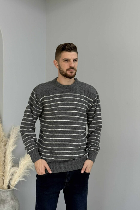 SIMPLE STRIPED MEN SWEATER DARK GREY/GEE - 3