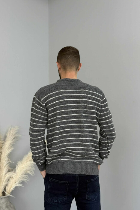SIMPLE STRIPED MEN SWEATER DARK GREY/GEE - 4