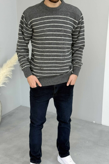 SIMPLE STRIPED MEN SWEATER DARK GREY/GEE - KLAUDIO FASHION