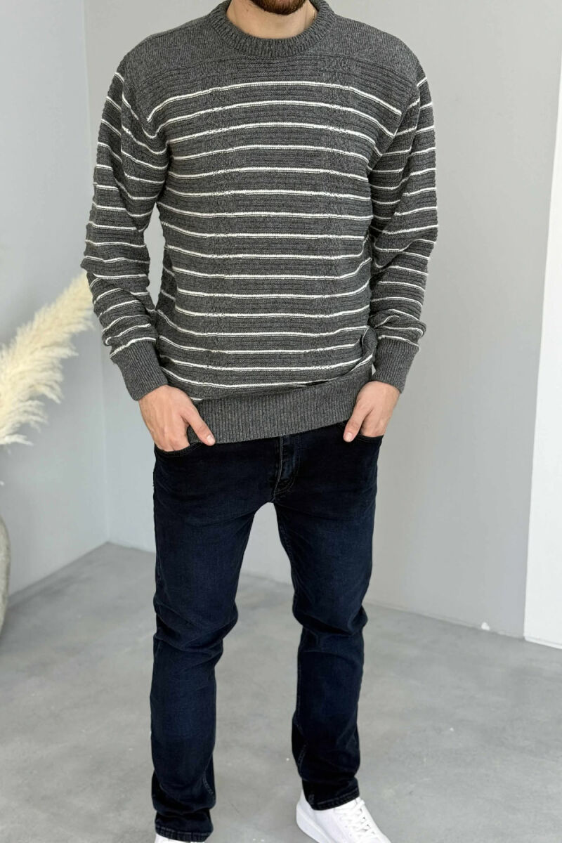SIMPLE STRIPED MEN SWEATER DARK GREY/GEE - 1