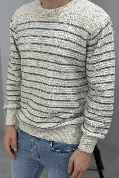 SIMPLE STRIPED MEN SWEATER LIGHT GREY/GZ - KLAUDIO FASHION
