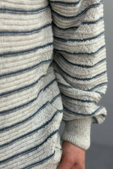 SIMPLE STRIPED MEN SWEATER IN LIGHT GREY COLOR - 4