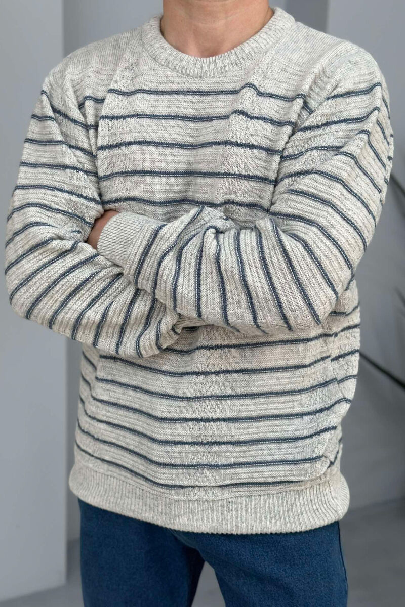 SIMPLE STRIPED MEN SWEATER LIGHT GREY/GZ - 3