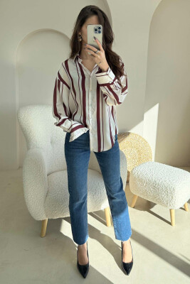 SIMPLE STRIPED WOMEN SHIRT BURGUNDY/VISHNJE 