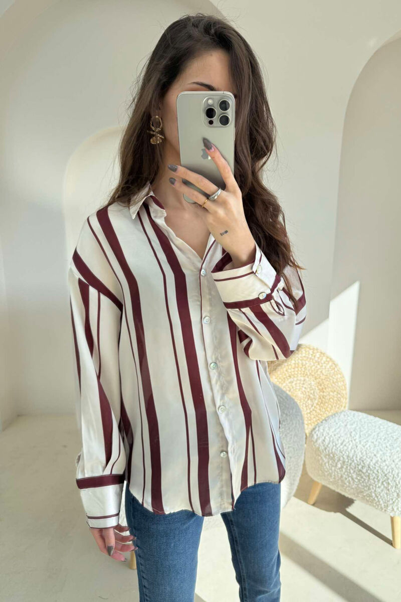 SIMPLE STRIPED WOMEN SHIRT BURGUNDY/VISHNJE - 2