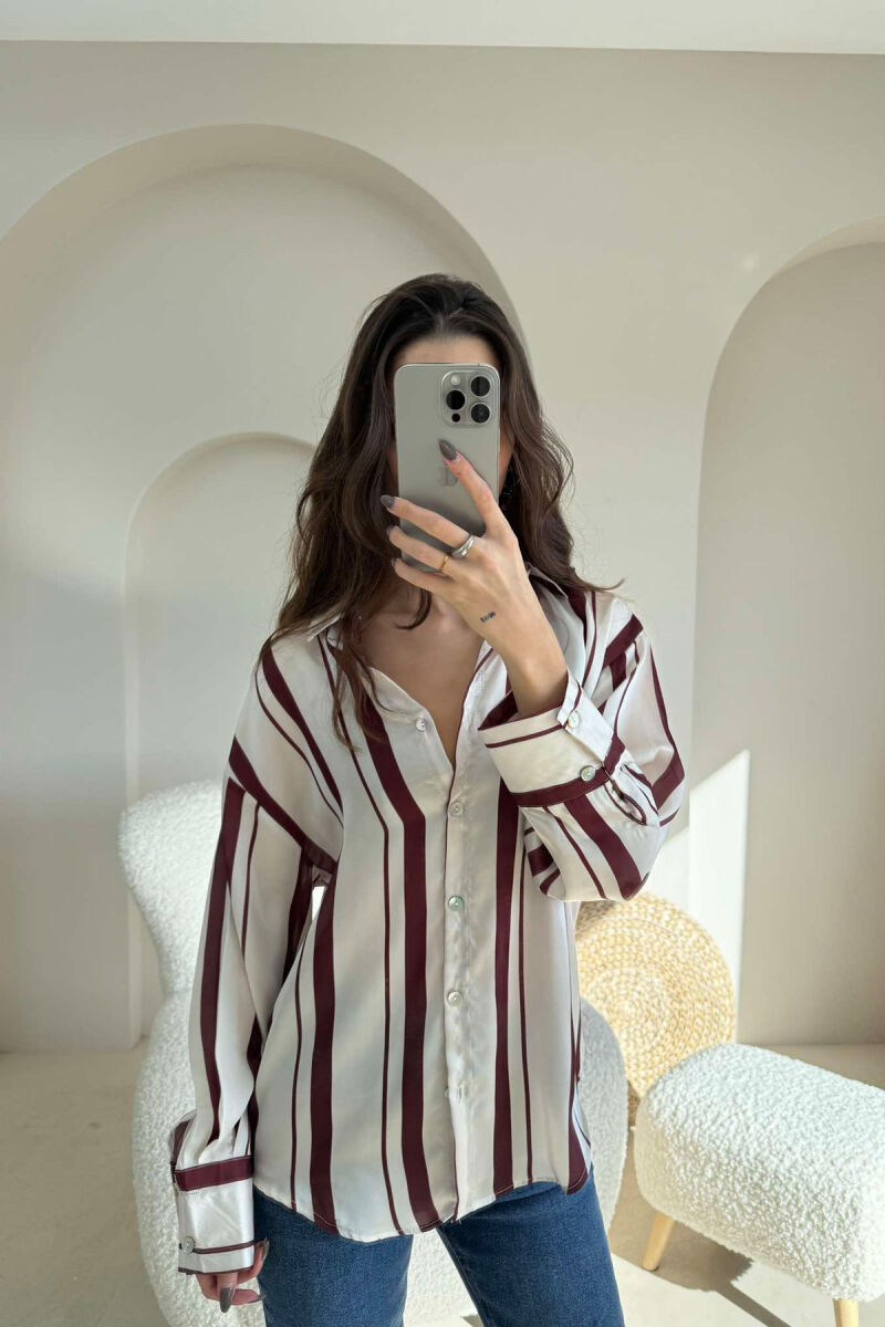 SIMPLE STRIPED WOMEN SHIRT BURGUNDY/VISHNJE - 3