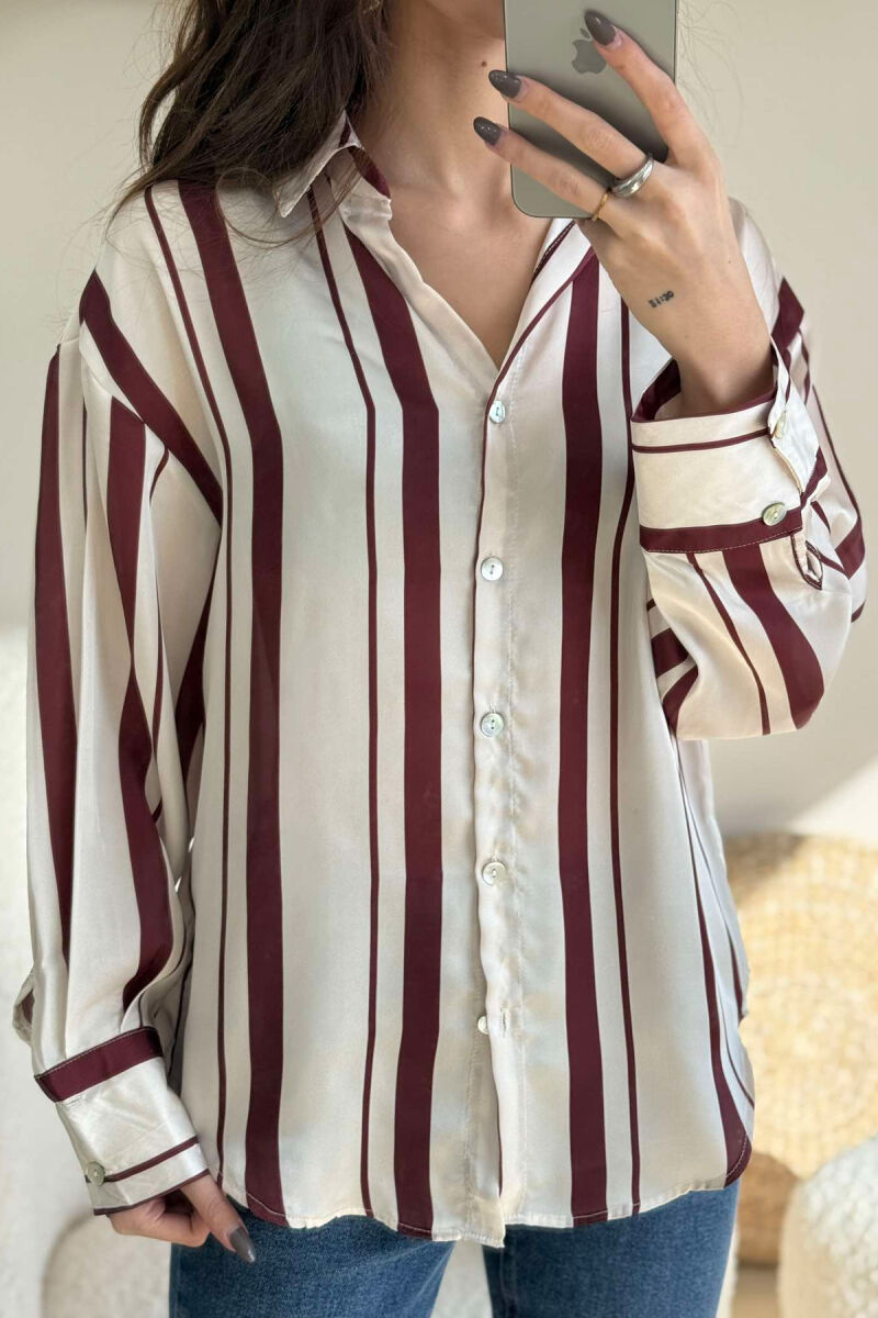 SIMPLE STRIPED WOMEN SHIRT BURGUNDY/VISHNJE - 4