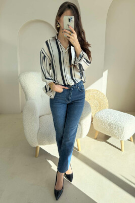 SIMPLE STRIPED WOMEN SHIRT DARK BLUE/BEE 