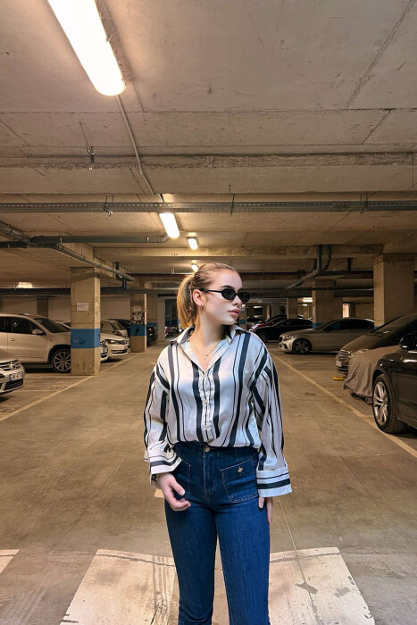 SIMPLE STRIPED WOMEN SHIRT DARK BLUE/BEE 