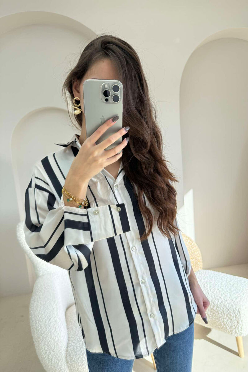 SIMPLE STRIPED WOMEN SHIRT DARK BLUE/BEE - 2