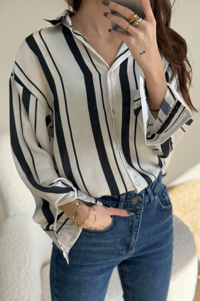 SIMPLE STRIPED WOMEN SHIRT DARK BLUE/BEE - 3