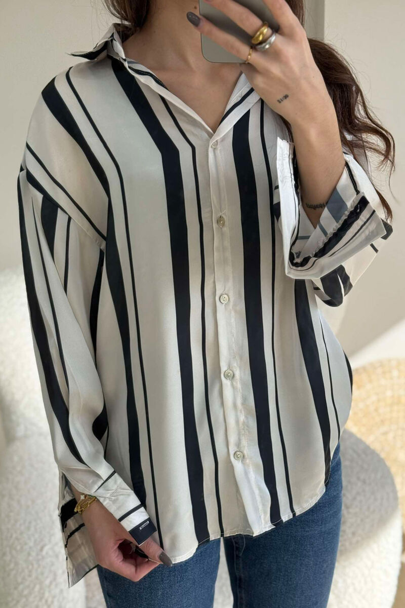 SIMPLE STRIPED WOMEN SHIRT DARK BLUE/BEE - 4