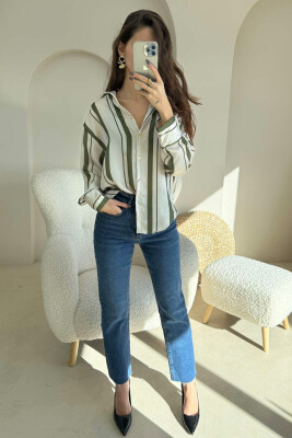 SIMPLE STRIPED WOMEN SHIRT GREEN/JESHILE 