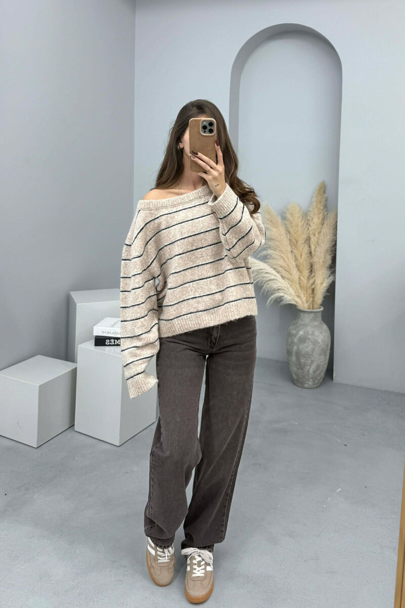 SIMPLE STRIPED WOMEN SWEATER BEIGE/BEZHE - 1