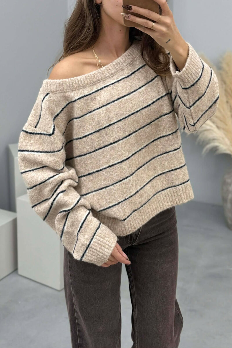 SIMPLE STRIPED WOMEN SWEATER BEIGE/BEZHE - 3