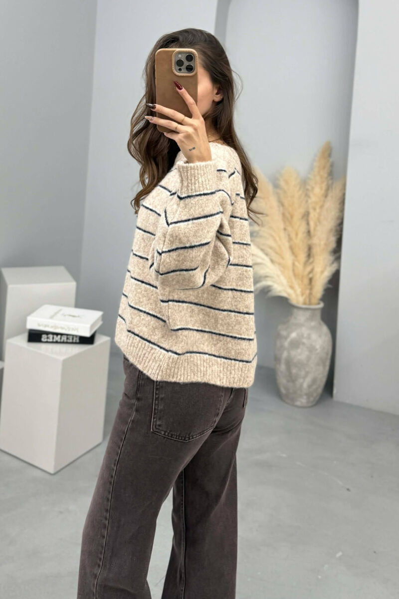 SIMPLE STRIPED WOMEN SWEATER BEIGE/BEZHE - 4