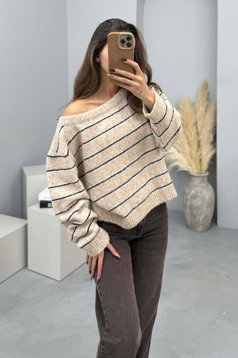 SIMPLE STRIPED WOMEN SWEATER BEIGE/BEZHE - 5