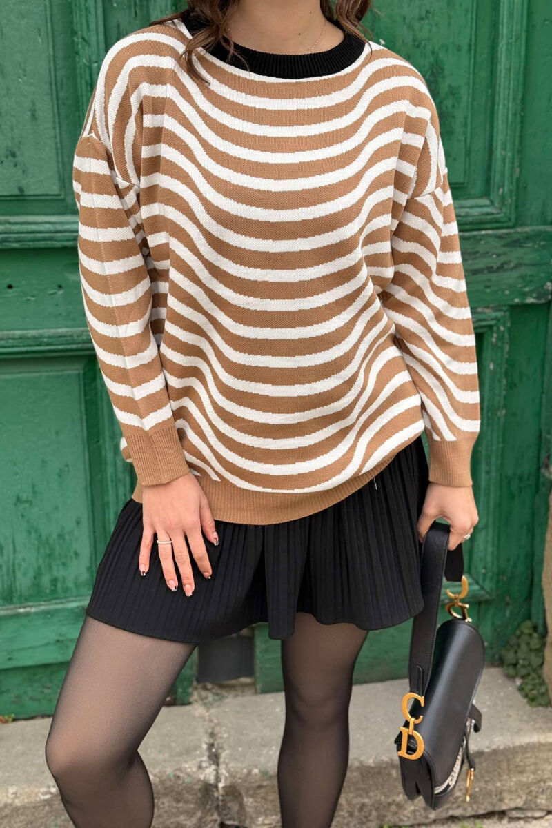 SIMPLE STRIPED WOMEN SWEATER BEIGE/BEZHE - 1