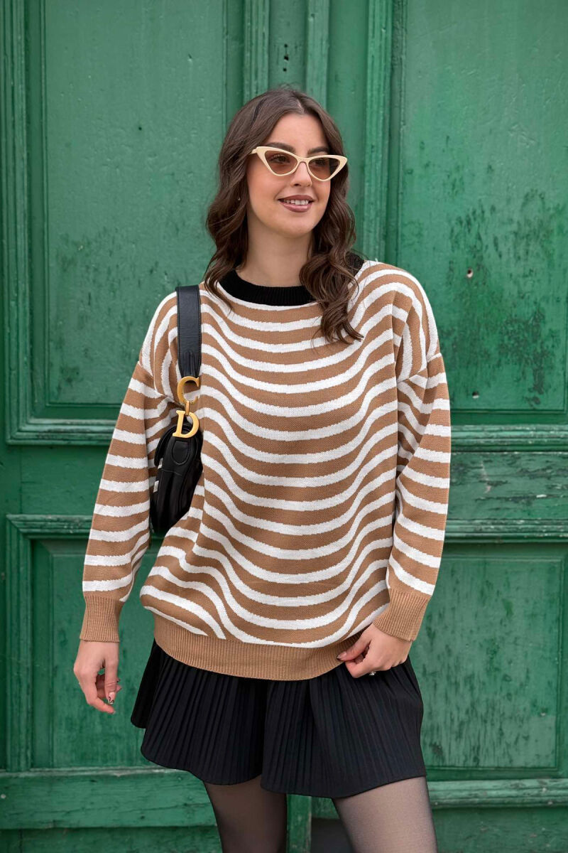 SIMPLE STRIPED WOMEN SWEATER BEIGE/BEZHE - 3