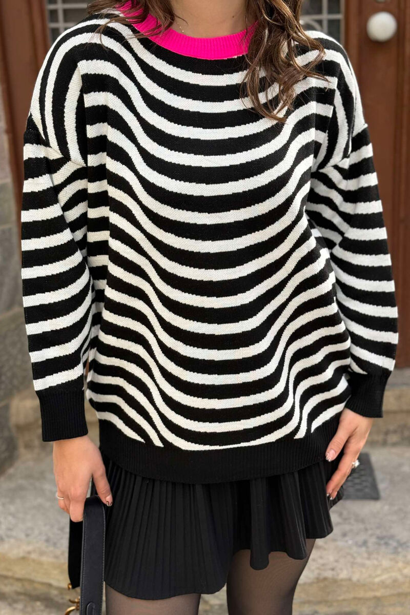 SIMPLE STRIPED WOMEN SWEATER BLACK/ E ZEZE - 1