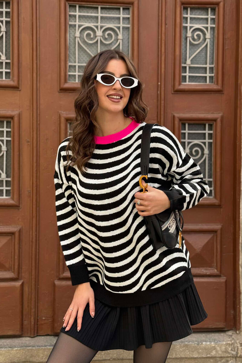 SIMPLE STRIPED WOMEN SWEATER BLACK/ E ZEZE - 5