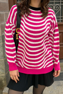 SIMPLE STRIPED WOMEN SWEATER FUCHSIA/CIKLAMI 