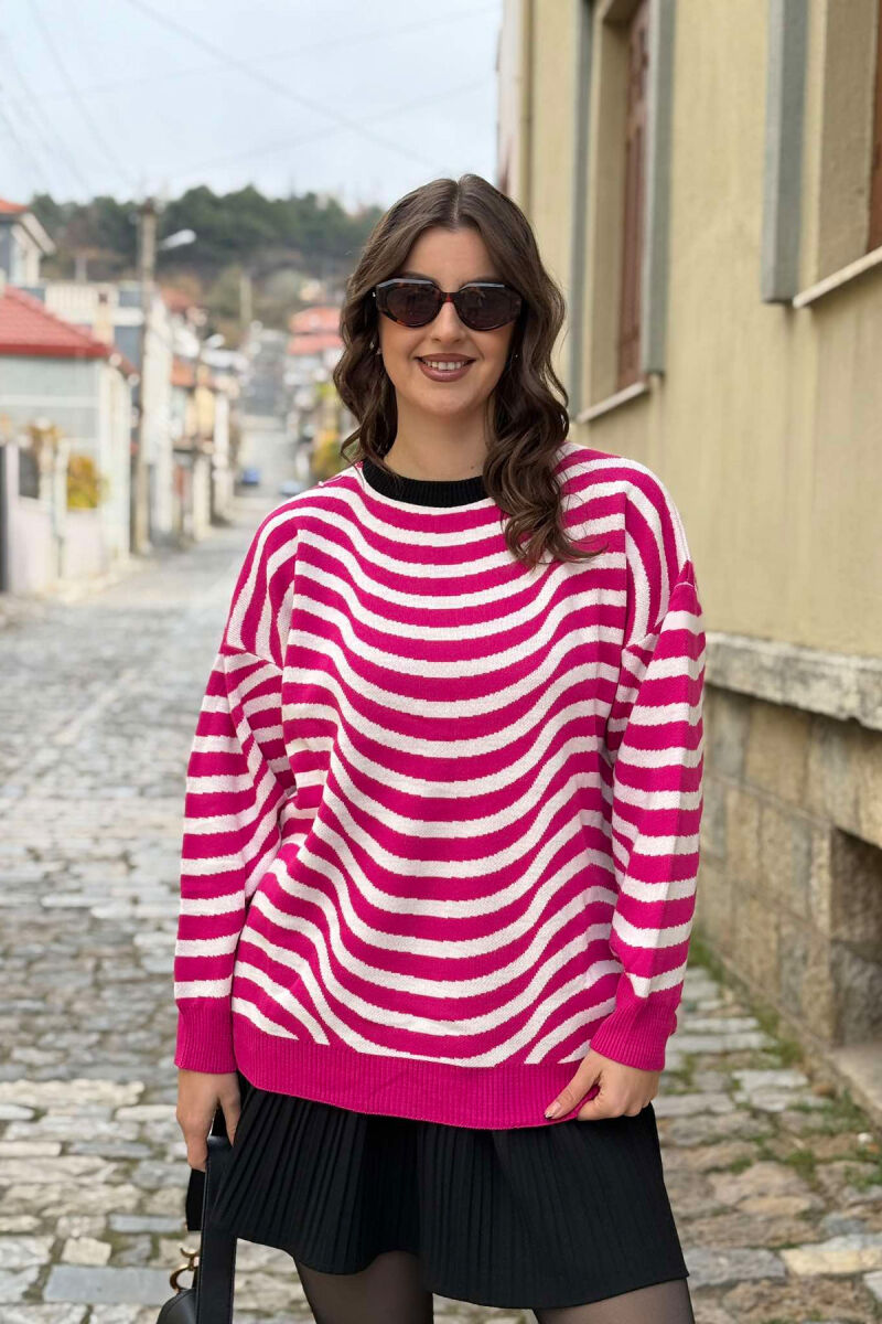 SIMPLE STRIPED WOMEN SWEATER FUCHSIA/CIKLAMI - 2