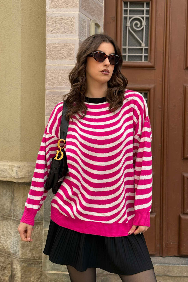 SIMPLE STRIPED WOMEN SWEATER FUCHSIA/CIKLAMI - 4