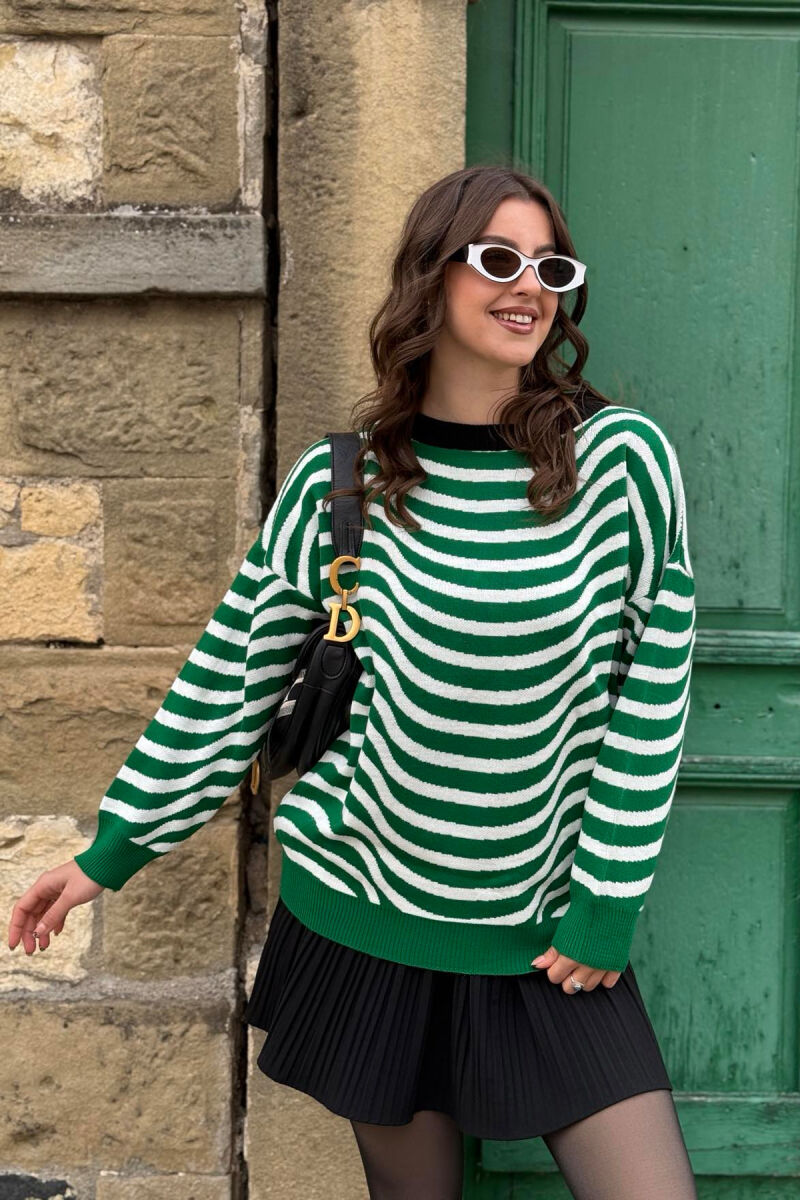 SIMPLE STRIPED WOMEN SWEATER GREEN/JESHILE - 3