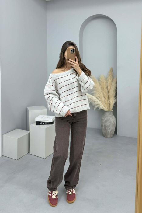 SIMPLE STRIPED WOMEN SWEATER LIGHT GREY/GZ - KLAUDIO FASHION