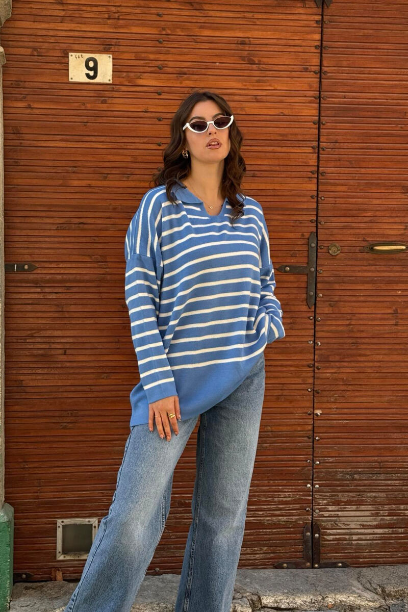 SIMPLE STRIPED WOMEN SWEATER LIGHTBLUE/BZ - 3