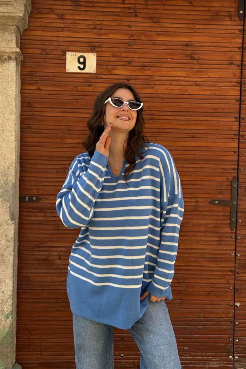 SIMPLE STRIPED WOMEN SWEATER LIGHTBLUE/BZ - 4