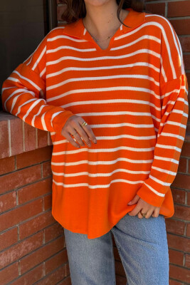 SIMPLE STRIPED WOMEN SWEATER ORANGE/PORTOKALLI 