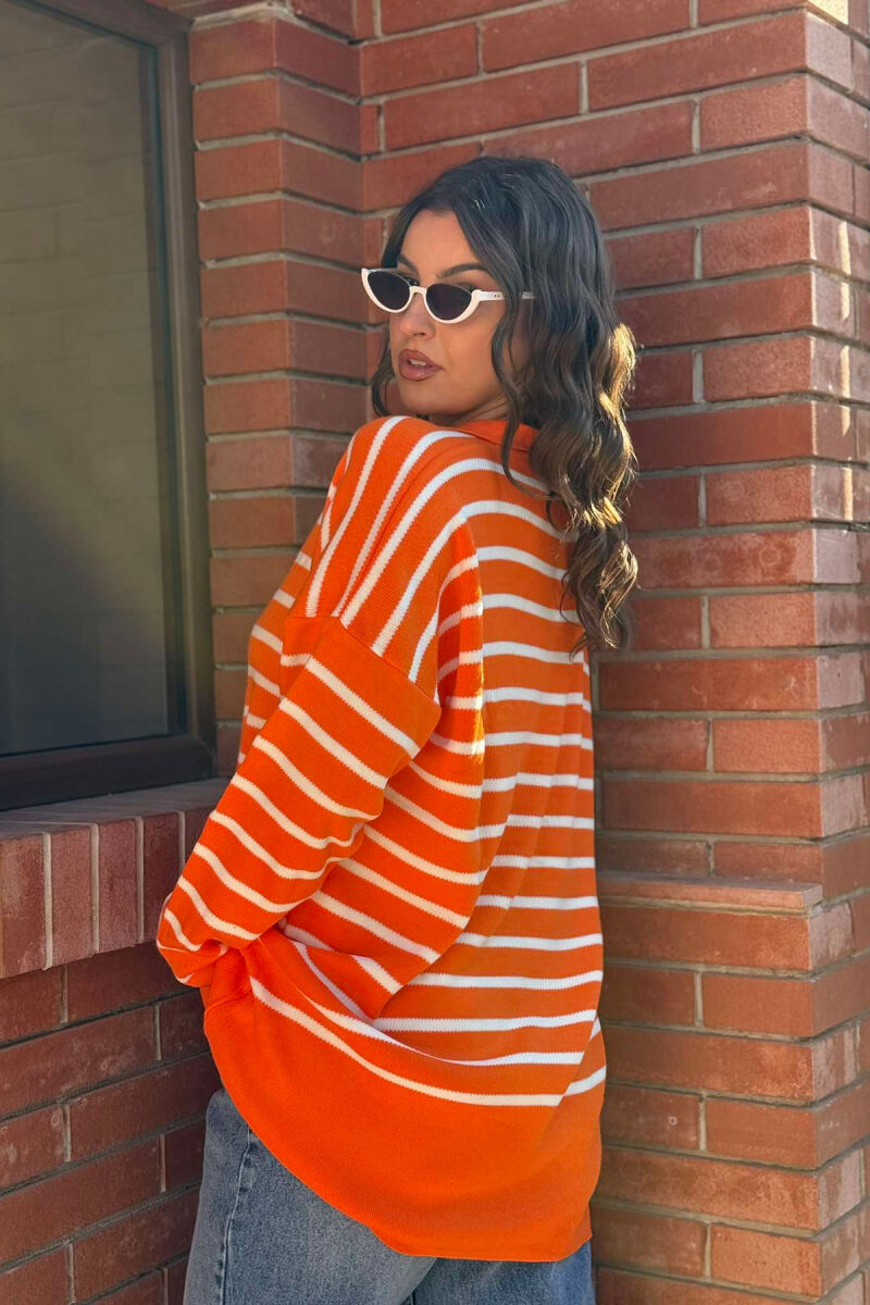 SIMPLE STRIPED WOMEN SWEATER ORANGE/PORTOKALLI - 2