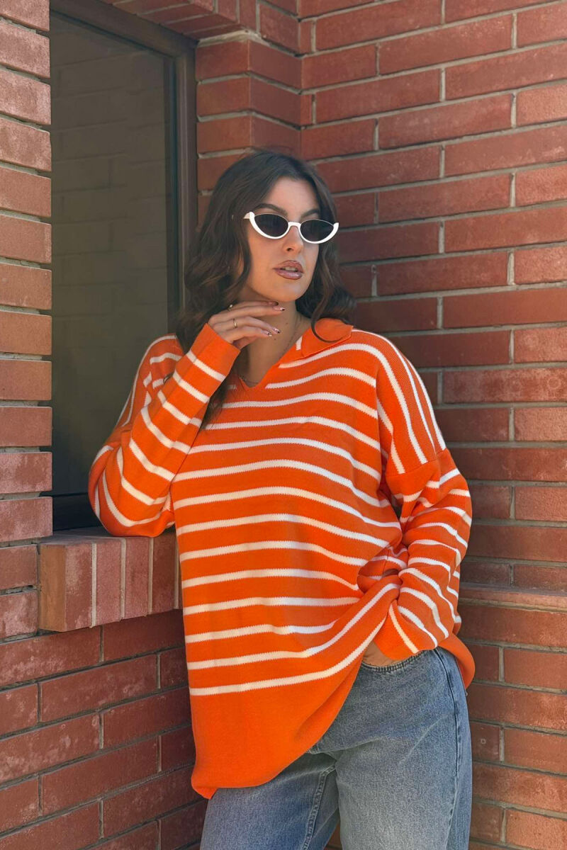 SIMPLE STRIPED WOMEN SWEATER ORANGE/PORTOKALLI - 3